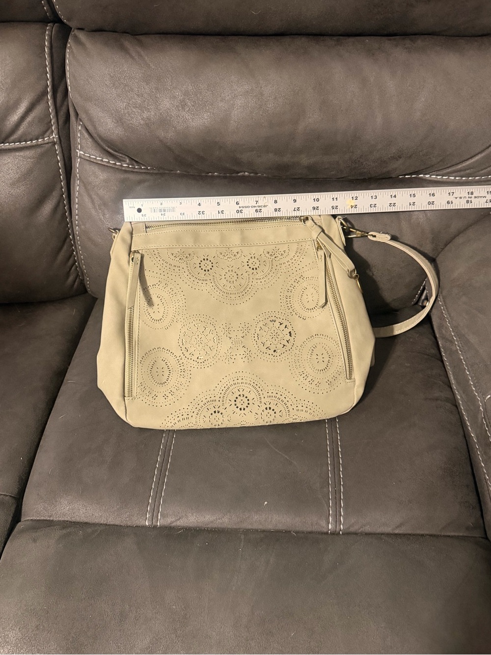 Wallflower Perforated Crossbody Purse Sage Green Faux Leather Shoulder Bag - Picture 3 of 8